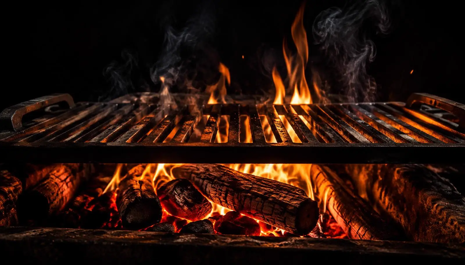 Houtvuur grill met gloeiende kolen bij MoMo's in Ingelmunster